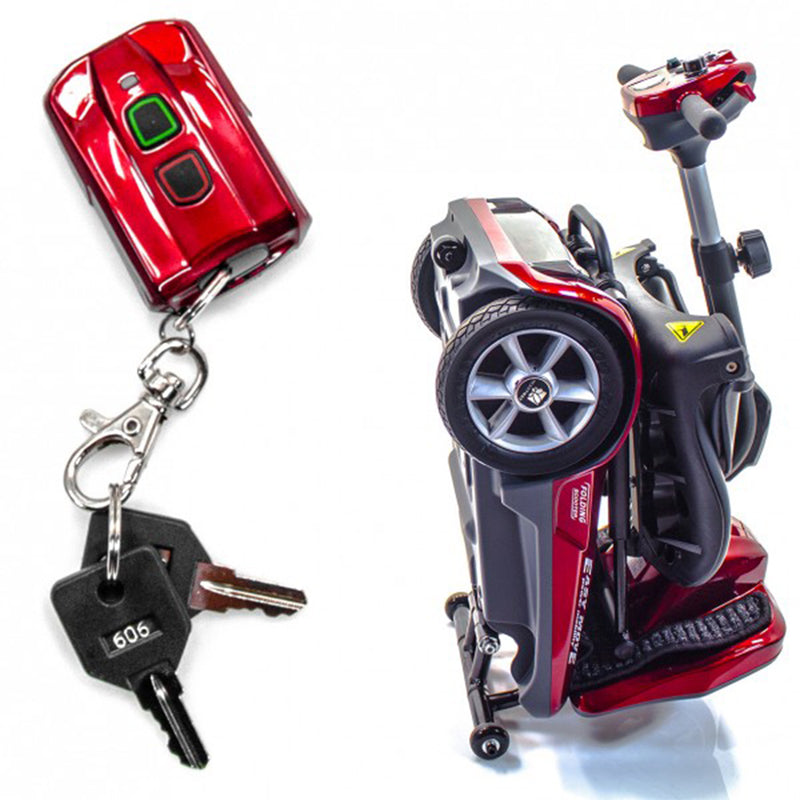 EV Rider Transport AF+ Auto Folding Scooter Keychain and auto folded scooter